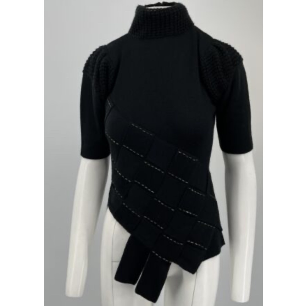Maria Grazia Severi Black Mock-Neck Half Sleeve Gold-Bead Sweater sz S